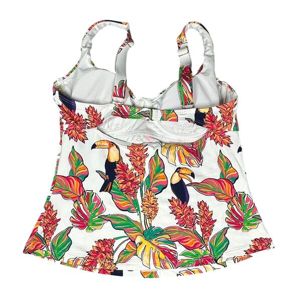Mynah Tankini Swimsuit Top Womens Medium Tropical Parrots Print Underwire Beach - Picture 2 of 11